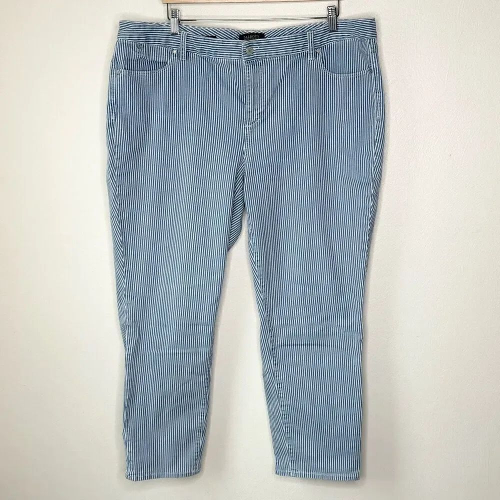 Talbots Flawless Five Picket Slim Ankle Blue White Stripe Jeans - Women’s US 20W